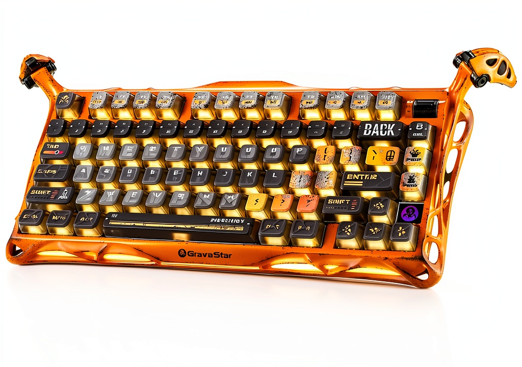 GravaStar Mercury K1 Pro keyboard in Battle-Worn Yellow color on a gaming desk