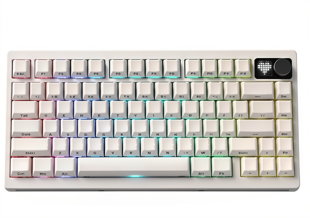 Womier MT75 keyboard in use on a desk with a laptop