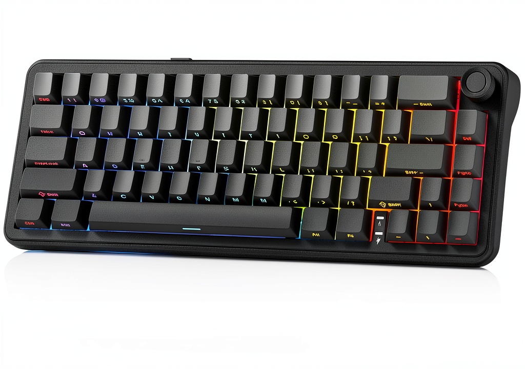 Womier L65 keyboard on a desk with RGB lighting