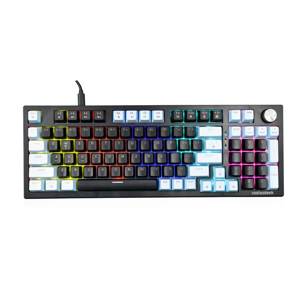 Installing RadioShack Mechanical Gaming Keyboard RGB Lights 96 Keys on a wooden desk