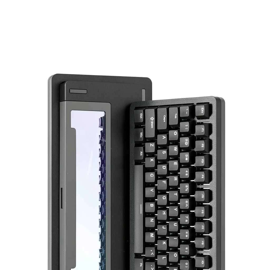 Womier SK75 keyboard in black color on a desk with RGB lighting