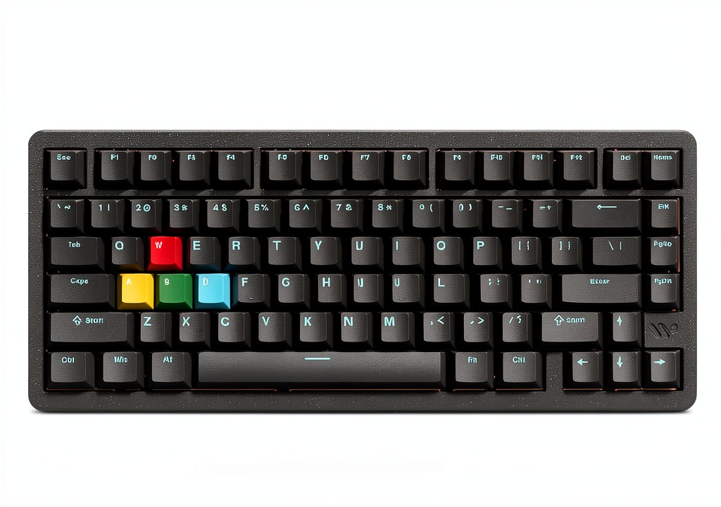 'Womier SK75 HE keyboard on a gaming desk with RGB lighting'
