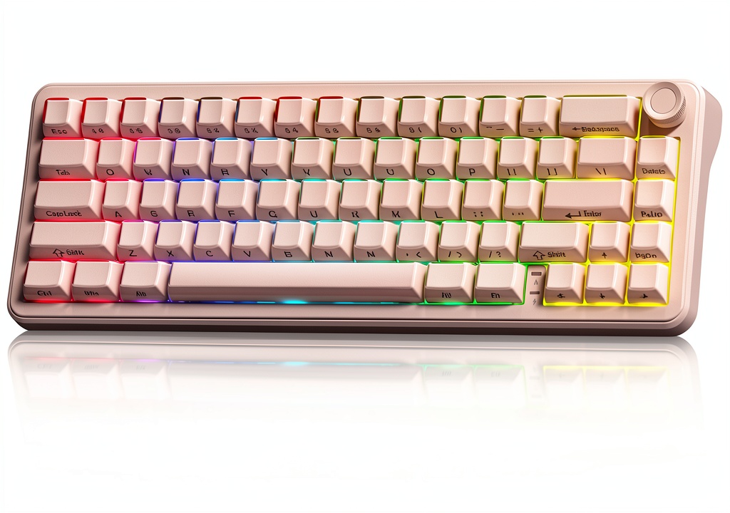 Womier L65 wireless mechanical keyboard with RGB lighting on a desk