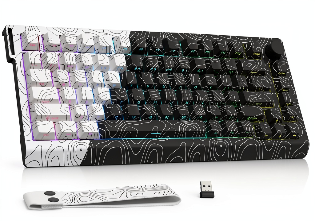 Installing Womier Q75 Wireless Mechanical Gaming Keyboard Topographic on a wooden desk