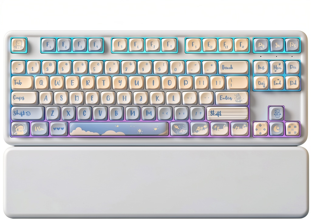 Wikistore B87 keyboard on a desk with RGB lighting