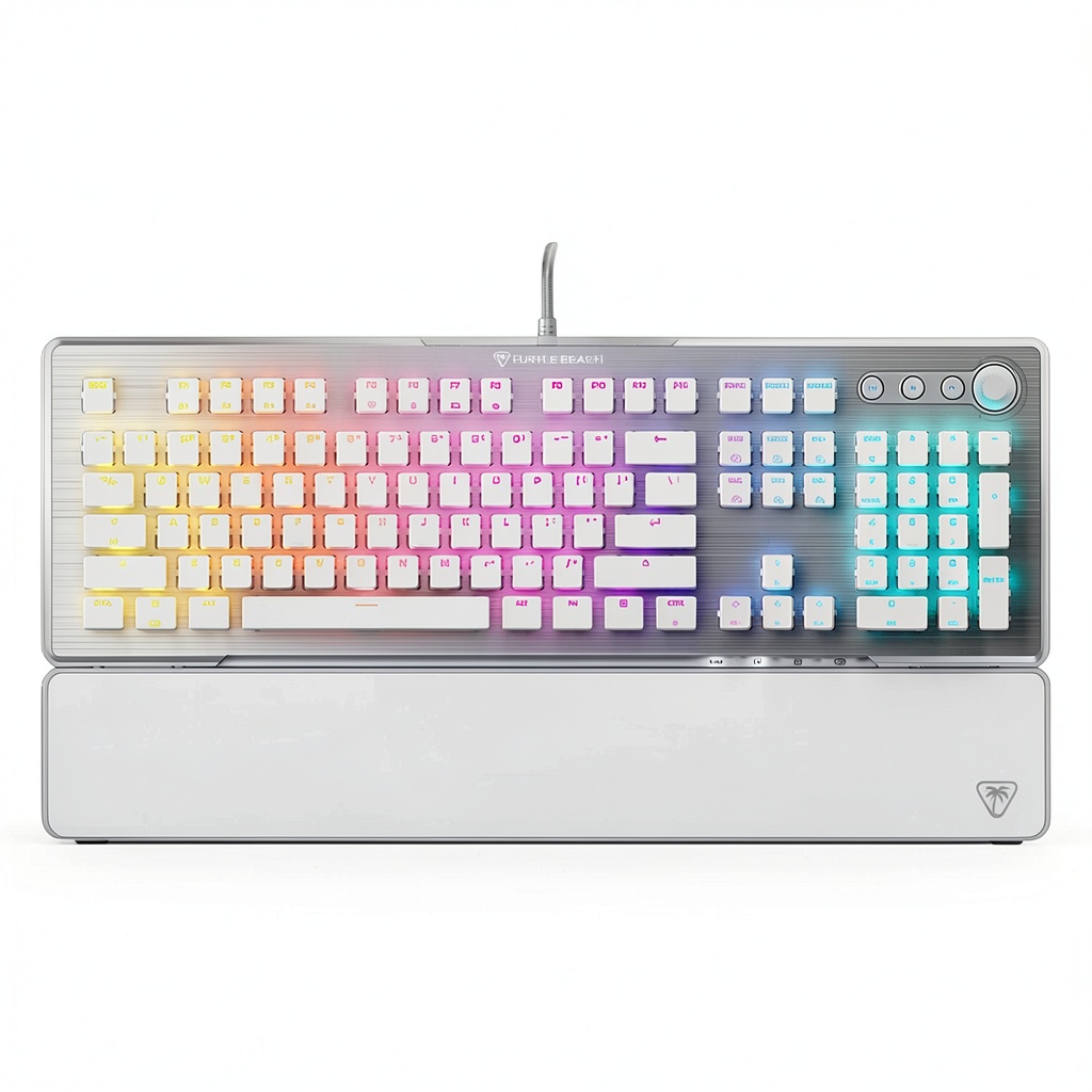 Turtle Beach Vulcan II mechanical keyboard with RGB lighting on a gaming desk