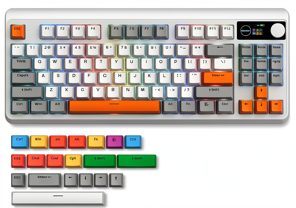 Womier M87 Pro keyboard with OLED display and knobs on a desk