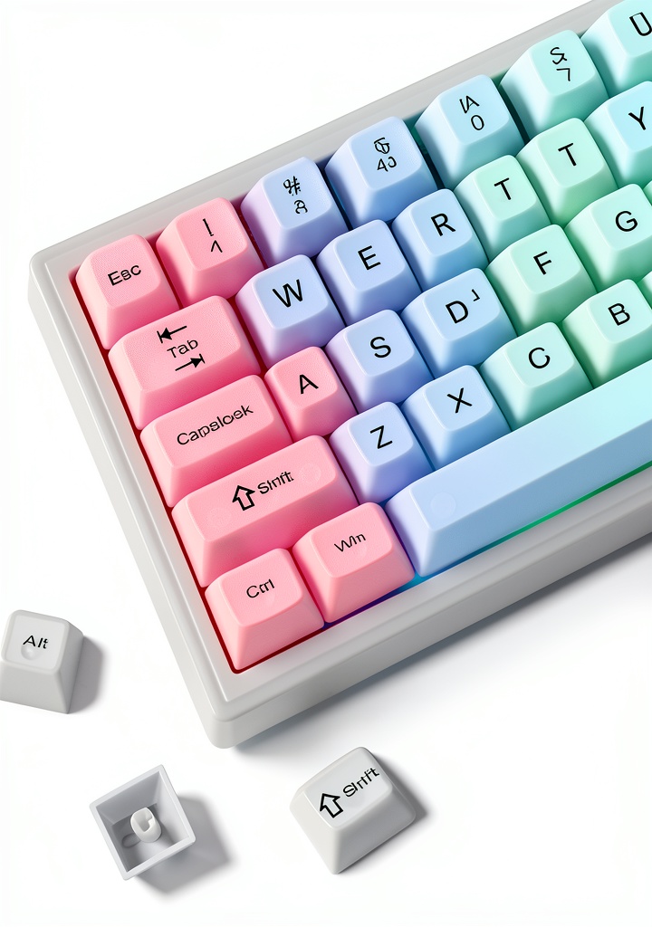 Transparent RGB keycaps installed on a mechanical keyboard