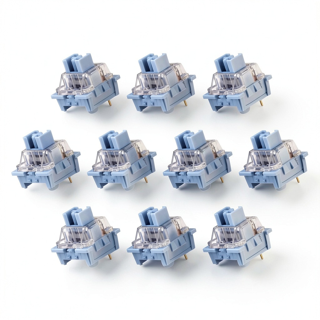 Installing KeyPro 3‑Pin Light Blue Switches 50gf Linear on a wooden desk