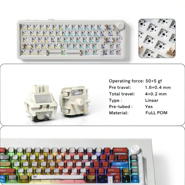 Womier - L65 60% Mechanical Keyboard Wireless with Knob, Gaming Keyboard - White-1