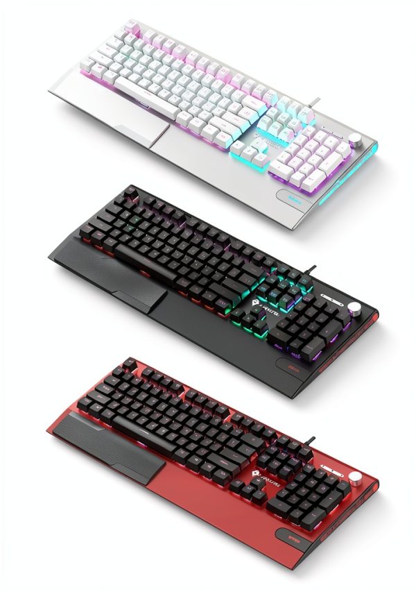 Topteng - K1000 Hot-Swappable Mechanical Keyboard - 104 Key Red Switch, RGB Backlit, PBT Keycaps, Knob Control for Gaming - Black-9