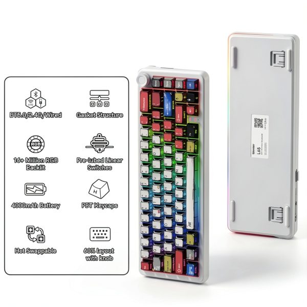 Womier - L65 60% Mechanical Keyboard Wireless with Knob, Gaming Keyboard - White-3