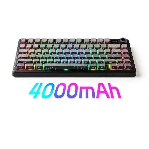 AULA - F75 Max, 81-Key, Wireless, Hot Swappable, Mechanical Gaming Keyboard, RGB, Knob, Digital Screen - Gradient Grey Topographic Side-Engraved Keycaps-2