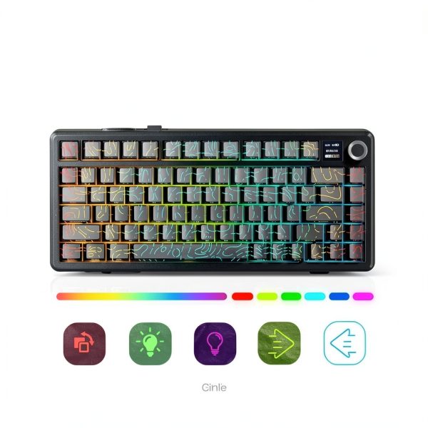 AULA - F75 Max, 81-Key, Wireless, Hot Swappable, Mechanical Gaming Keyboard, RGB, Knob, Digital Screen - Gradient Grey Topographic Side-Engraved Keycaps-6