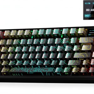 AULA - F75 Max, 81-Key, Wireless, Hot Swappable, Mechanical Gaming Keyboard, RGB, Knob, Digital Screen - Gradient Grey Topographic Side-Engraved Keycaps-0